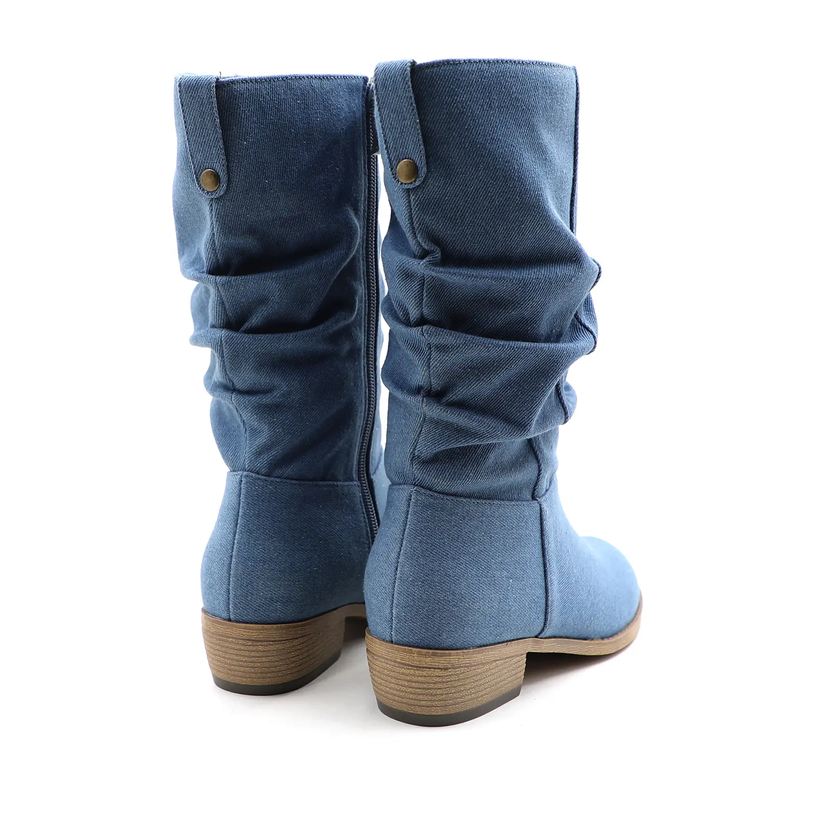 Women's Slouchy Mid-calf Boots Wide Calf Solid Color Round Toe Low Chunky  Block Heel with Side Zipper Fall Winter Girl Fashion Comfortable Dress  Jumping Shoes Footwear for Daily Wear Christmas Gift -