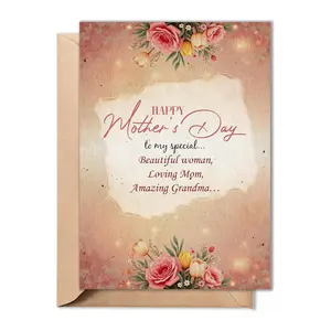 Mother’s Day Card for Grandma from Grandkids, 5x7 Folded Greeting Card with Envelope, Elegant Floral Card for Grandmother