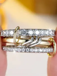 Fashion Minimalist Geometric Rings Synthetic Zirconia Inlay Exquisite Design sense Sparking Fashion Versatile Design Engagement Ring Daily Wear Jewelry Accessory for All Seasons for Women & Girls Stackable Rings