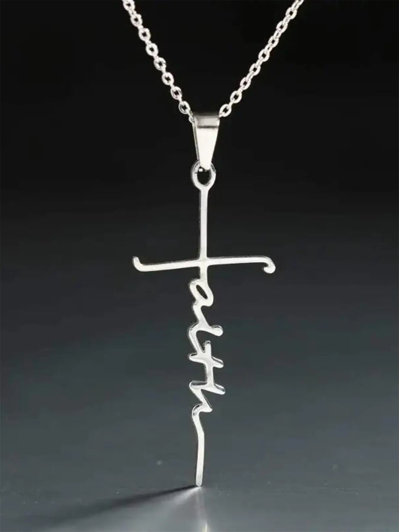 Faith Church Prayer Religious Pendant Chain Necklace for Women & Men, Stainless Steel Jewelry for Party, Daily Clothing Decor, Trendy All-match & Exquisite Jewelry for Gift, Cross Necklaces, Daily Versatile Chain