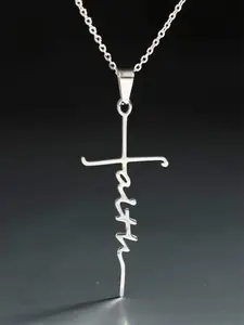 Faith Church Prayer Religious Pendant Necklace for Women & Men, Stainless Steel Jewelry for Party, Daily Clothing Decor, Trendy All-match & Exquisite Jewelry for Gift, Cross Necklaces