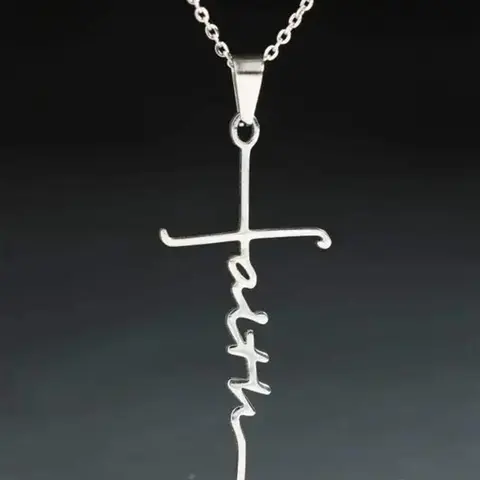 Faith Church Prayer Religious Pendant Chain Necklace for Women & Men, Stainless Steel Jewelry for Party, Daily Clothing Decor, Trendy All-match & Exquisite Jewelry for Gift, Faith Statement Necklace, Cross Necklaces