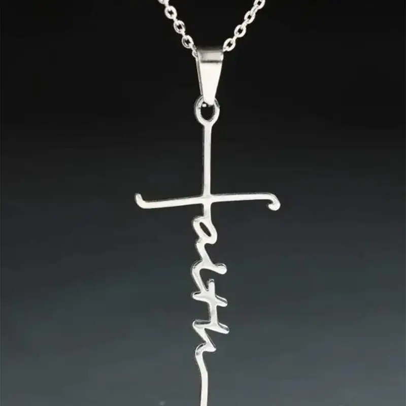 Faith Church Prayer Religious Pendant Chain Necklace for Women & Men, Stainless Steel Jewelry for Party, Daily Clothing Decor, Trendy All-match & Exquisite Jewelry for Gift, Faith Statement Necklace, Cross Necklaces