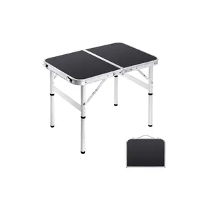 Small Folding Table 2FT Foldable Camping Table Portable Picnic Table Aluminum 2 Height Adjustable Outdoor Beach Card Black 23.6×15.7 inch