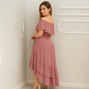 Serenity Ruffle Off-Shoulder Maxi Dress - Elegant Off-Shoulder Neckline with Ruffle Details Maxi Length for Special Occasions Plain Design