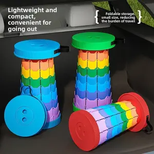 Portable Rainbow Telescopic Camping Stool, Outdoor Folding Telescopic Stool, Home Portable Plastic Folding Stool, Thickened