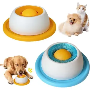 Calming Lick Bowl for Dogs & Cats - Interactive Slow Feeder with Spinning Rotating Ball, Strong Mushroom Suction Base, Anxiety Relief & Tongue Cleaner Enrichment Toy