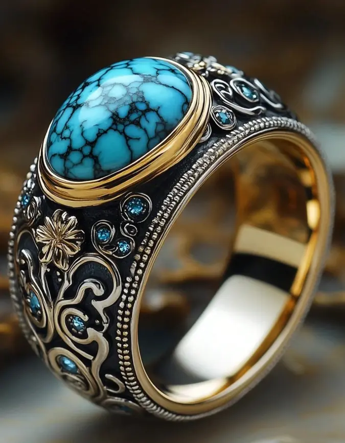 1PC Vintage Turquoise Ring for Men – Classic Statement Gemstone Ring, Fashion Jewelry Gift for Wedding, Engagement, Party & Everyday Wear