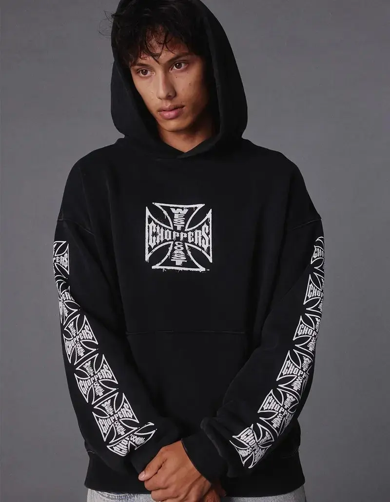 WEST COAST CHOPPERS Core Goth Logo Men's Hoodie – Vintage Hip Hop Streetwear Sweatshirt, Y2K Gothic Graphic Pullover Hooded Top for Men, Retro Punk Biker Inspired Fashion, Casual Weekend Outfit, Travel Wear Gift