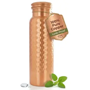 STORE INDYA 30 Oz Pure Copper Water Bottle Hammered Ayurvedic Vessel with Silicone Leak-Proof Lid Handcrafted in India for Hydration Health Benefits