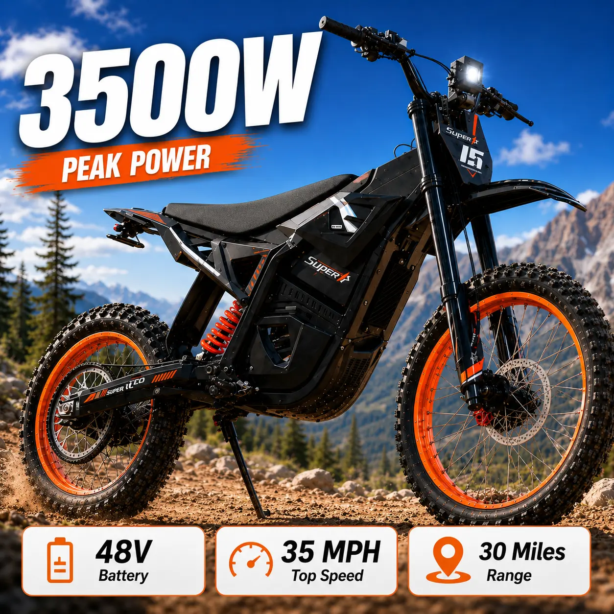 Adult All-Terrain Off-Road Electric Bike, 3500W Peak Motor, 48V 20.8Ah Battery, Up to 35 MPH Speed, 30 mi Range, 35° Climbing Capability, 3 Riding Modes, 350 lbs Max Load tiktokshopbacktoschool