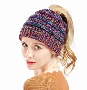 Women’s Multicolor Knitted Wool Ponytail Beanie