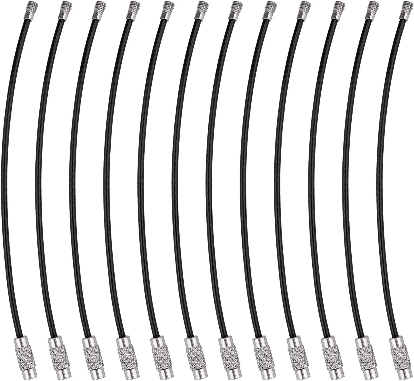 Keychain, 12 Pack of 4.3 Inches Stainless Steel Wire Ring 2mm Cable Loop Rings for Hanging Luggage Tag, Keys and ID Tag Keepers - Black