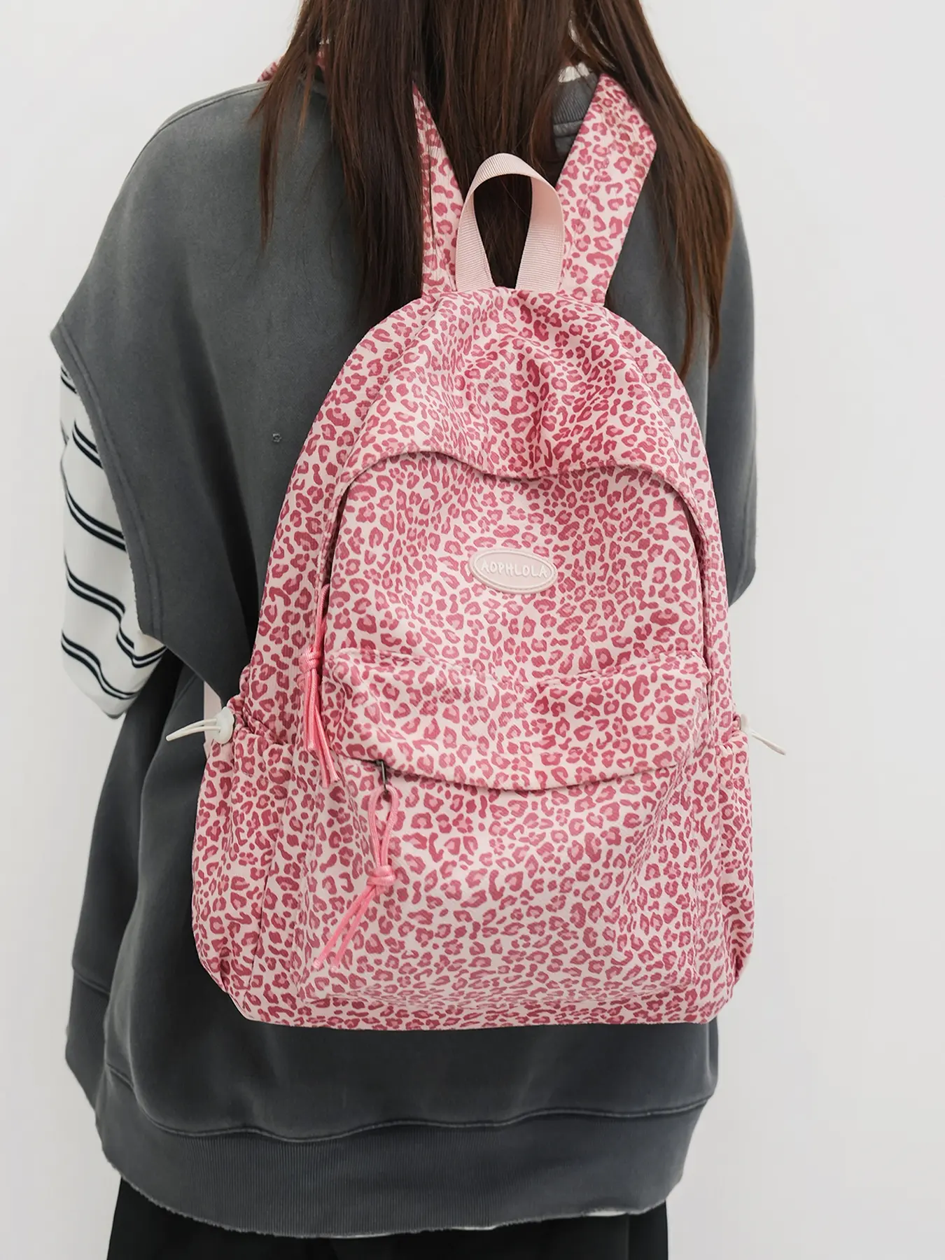 1pc  Women's backpack with large capacity and leopard pattern zipper closure, fashionable and versatile, Casual Backpack, suitable for college students, campus work, commuting, business travel, women's backpack, Casual Daypack