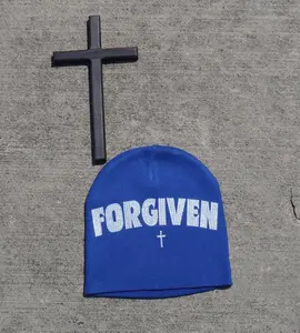 Bleu Forgiven Beanie - 100% Cotton with Rhinestone Design DTG Printing Blue Beanie for Men
