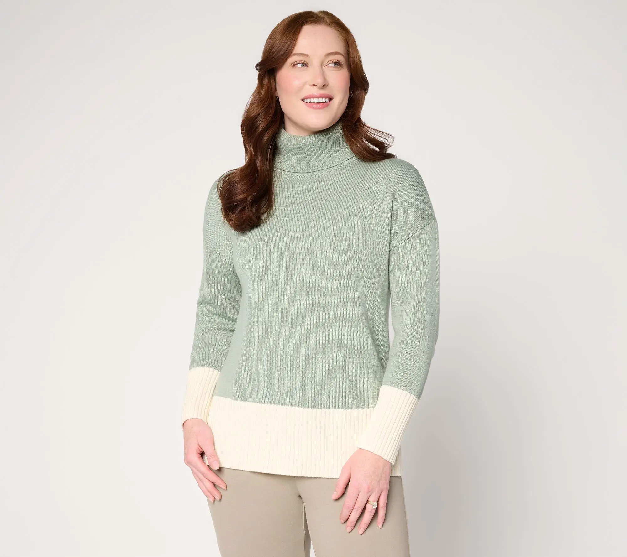 Belle by Kim Gravel Mixed Knit Color Block Turtleneck