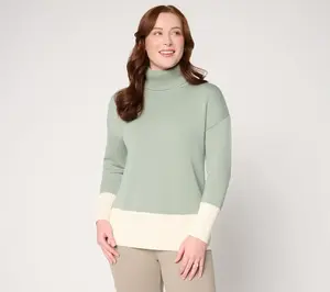 Belle by Kim Gravel Mixed Knit Color Block Turtleneck