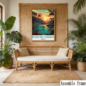 Pray Del Carmen Travel Poster, Vibrant Artistry & Nostalgic Travel Atmosphere, Beautiful Decoration, DIY Frame & Canvas, Mexico Caribbean Coast Beauty