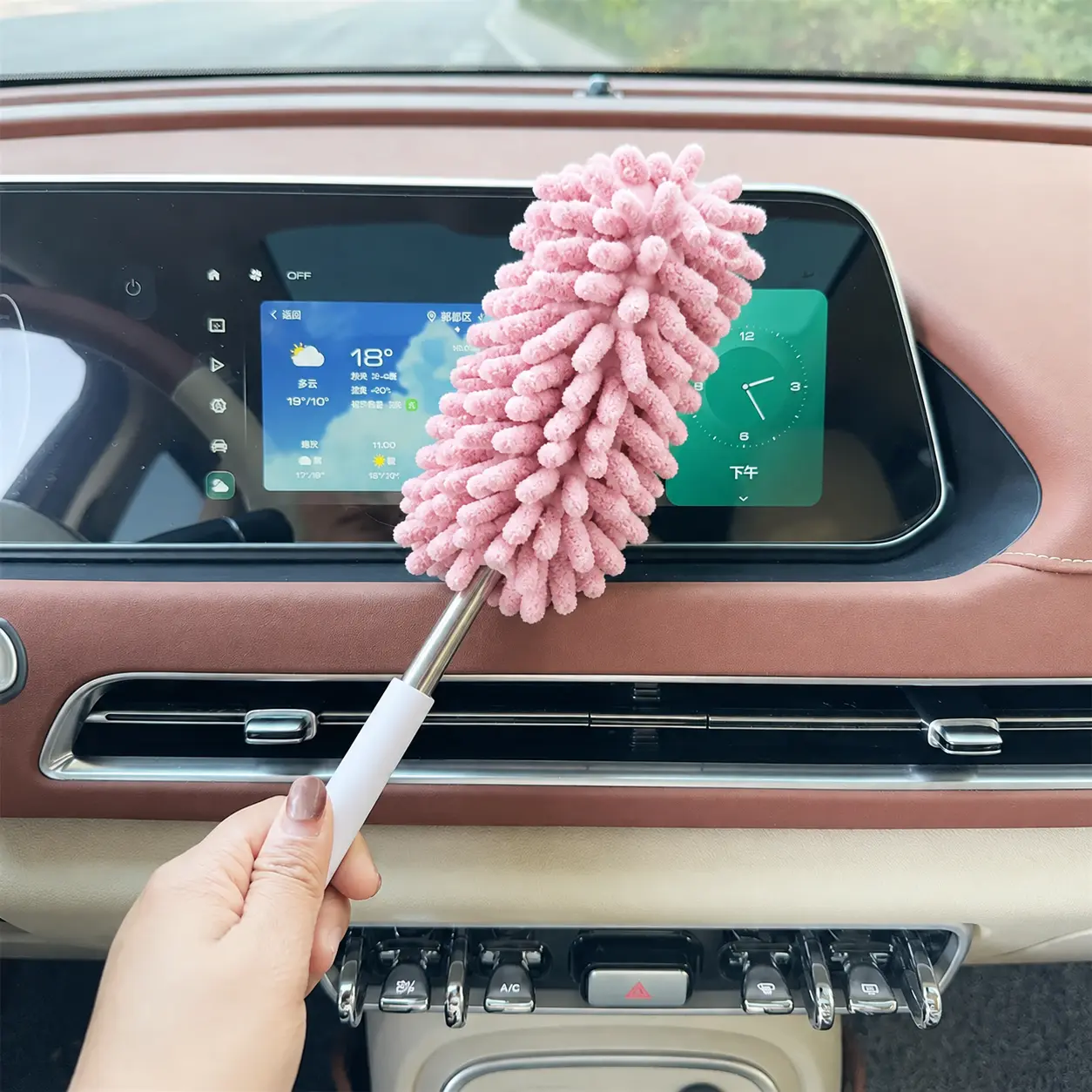 1-pack,Telescopic Car Cleaning Brush, Extendable Interior Duster with Flexible Pink Head, 10.63 to 30.31 in, Compact Dusting Brush for Dashboard, Vents, Windshield, Console, Home Shelves & Blinds