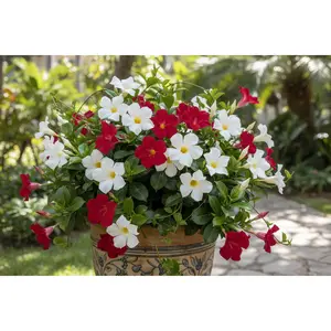 Mandevilla, 2-N-1 Sassy Summer Red/White Trumpet Vine - 1 Gallon Pot