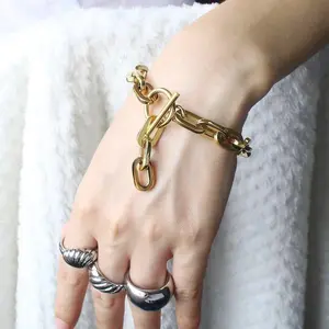 Beaux Toggle Link Bracelet - Gold & Silver Stainless Steel Waterproof Tarnish-Free Chunky Chain Links Modern Toggle Clasp Chic Statement Jewelry