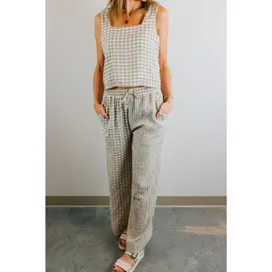 Gingham Straight Pants - Tan & Cream