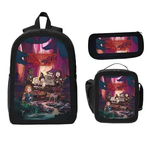 Gravity Falls Cartoon Character 3-Piece Set - Student Backpack Pencil Case & Lunch Bag Bundle for Daily School Use