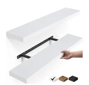 Set of 2 White Wood Floating Shelves 22.5" Wall Mounted Decorative Shelves for Home Storage & Display Modern Design