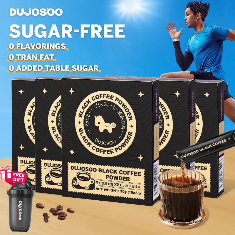 DUJOSOO Instant Black Coffee – 150g (3g x 10 Sticks x 5 Box) – Sugar-Free, Premium Arabica Beans for a Smooth, Refreshing Iced Coffee Experience Bever