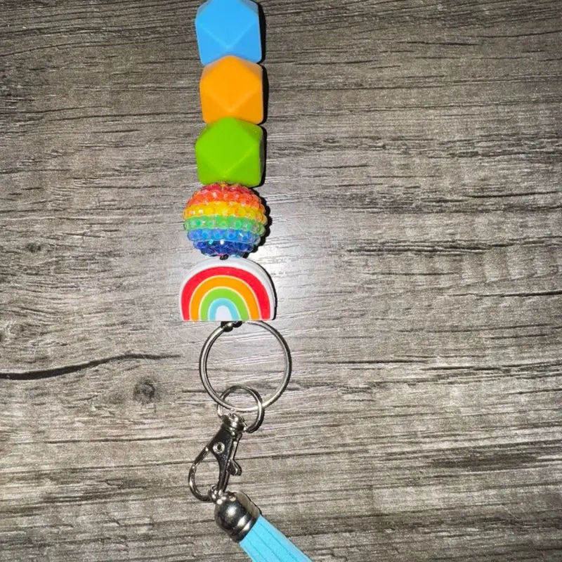 Rainbow Spectrum Beaded Keychain with Colorful Charms and Lanyard - Kids' Beads Making Craft for School Use