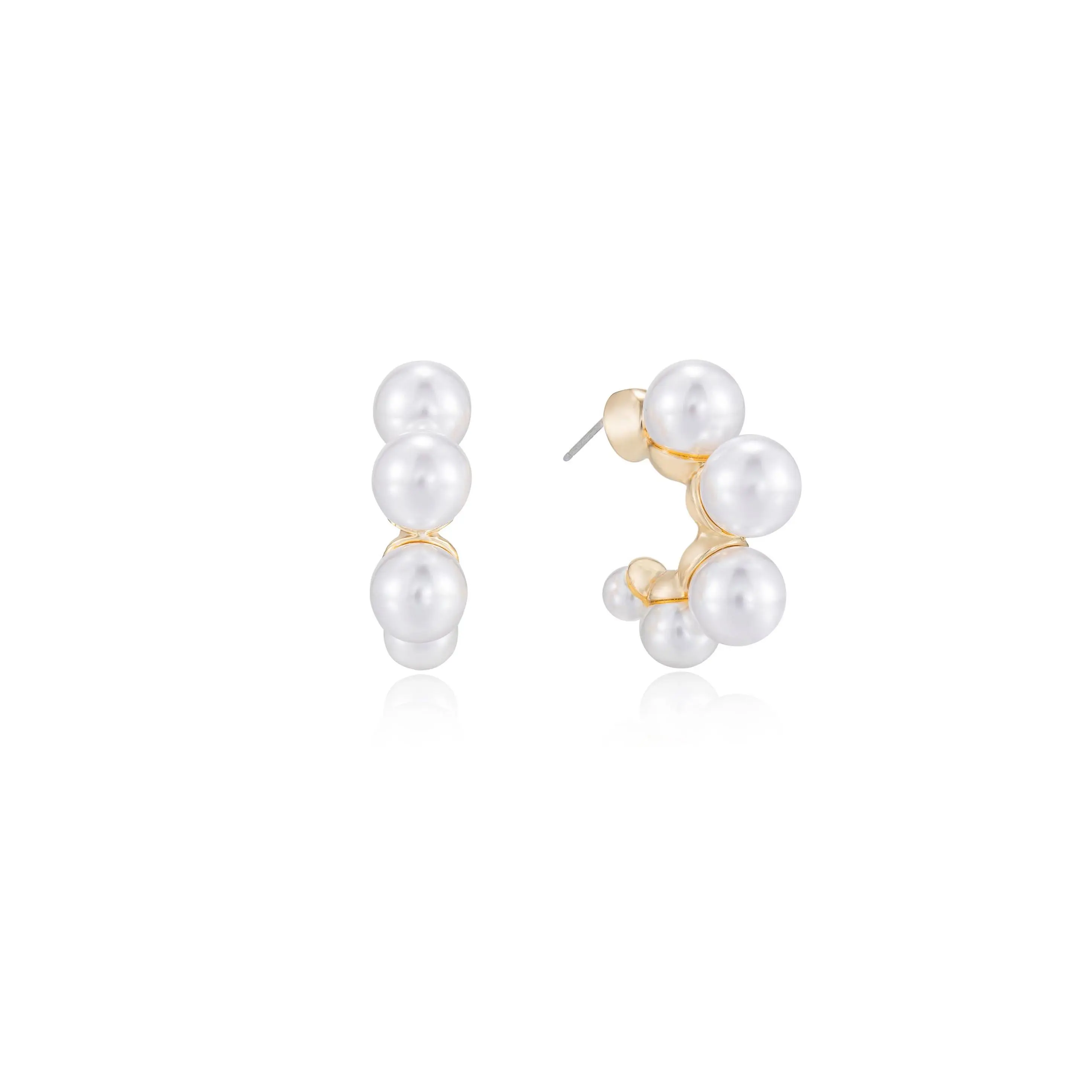 Ettika Five Pearls Hoop Earrings with 18k Gold Plating Zinc & Acrylic Pearls Elegant Design 1.2 Inches Post Closure for Everyday Wear
