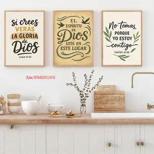 3-Piece Set, Spanish Christian Wall Art Collection, Bible Verse Canvas Prints, Suitable for Homes, Churches, and Offices, Frameless Canvas Prints, 2D Flat