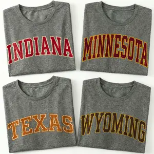 Retro Trend Graphic Tee Women 50 US States University Color Scheme Design Vintage Aesthetic Relaxed Fit Soft Tee Short Sleeve Long Sleeve Style Game Day Gift Womenswear Top Womenswear Check
