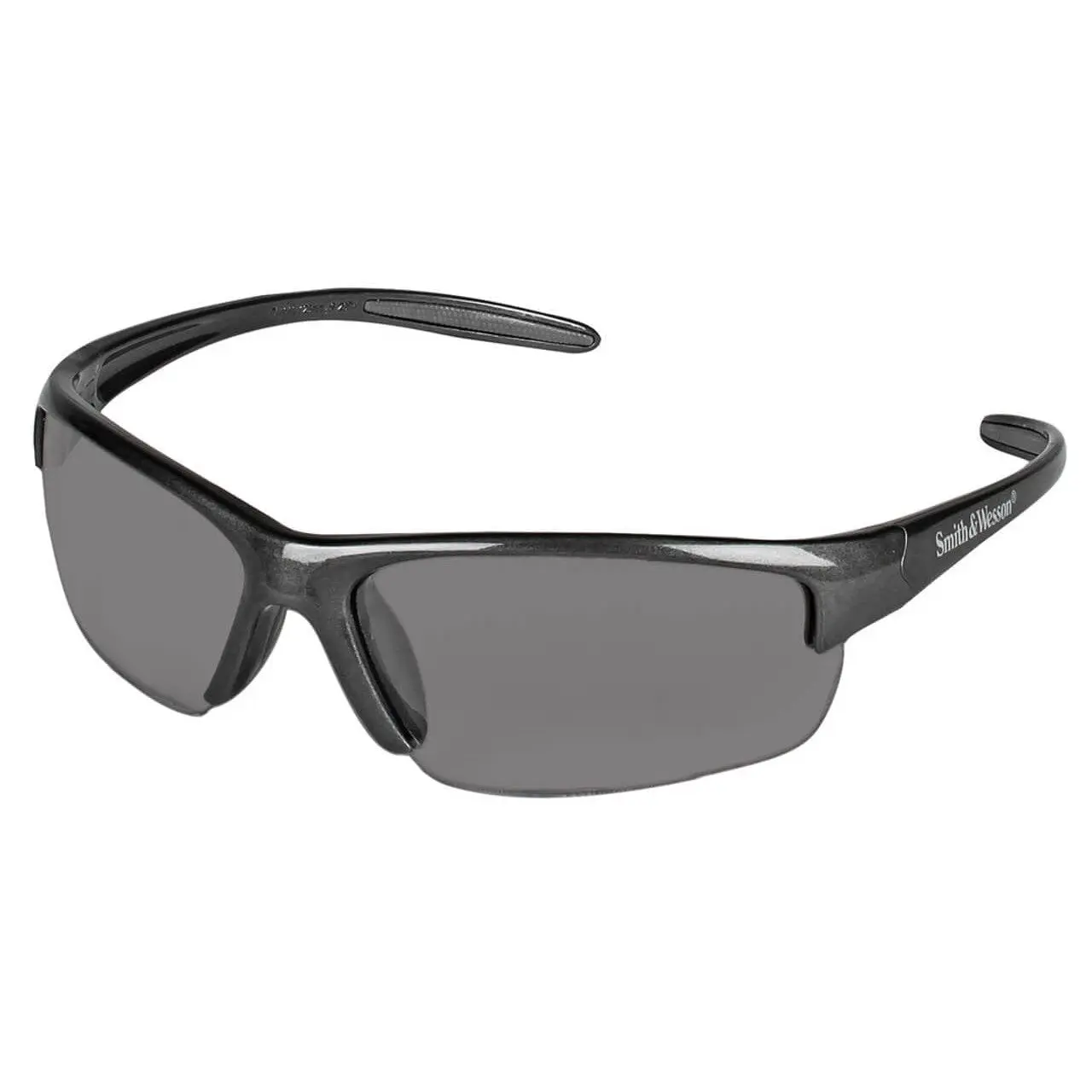 Smith & Wesson Equalizer Work Safety Glasses - Gun Metal Flexible Half-Frame, Anti-Fog Smoke Hardcoated Lenses, Empilon Rubber Nose Pad, Rubber Grip Temples, Impact Protection, Frame Width:140 mm, Lens Height:40 mm for Home Use