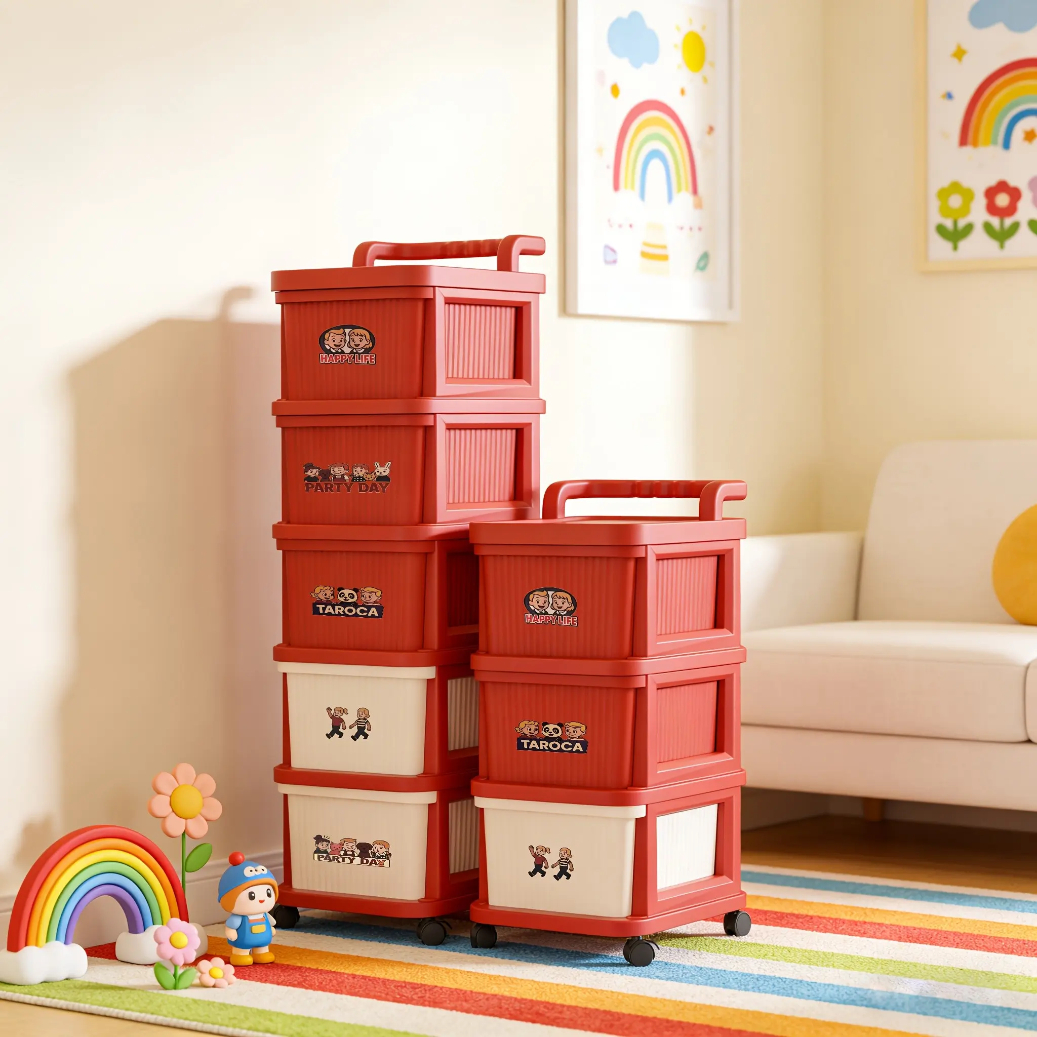 Rolling Storage Cart, Rolling Trolley, Plastic Storage Cart with Removable Shelves - Plastic Organizing Trolley, Easy to Assemble, Four-wheeled Mobile Storage Rack, Suitable for Kitchen, Bathroom, And Living Room.