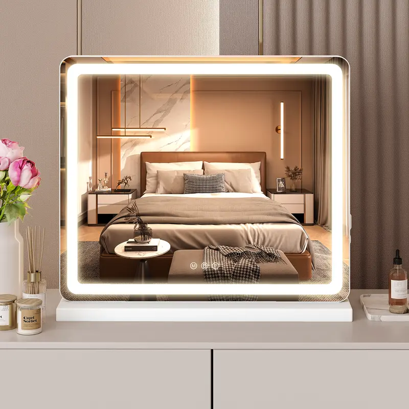 Vanity Mirror with Lights, LED Makeup Mirror with Dimmable 3 Color Modes, Touch Screen Control Vanity Based Mirror Desk Mirror