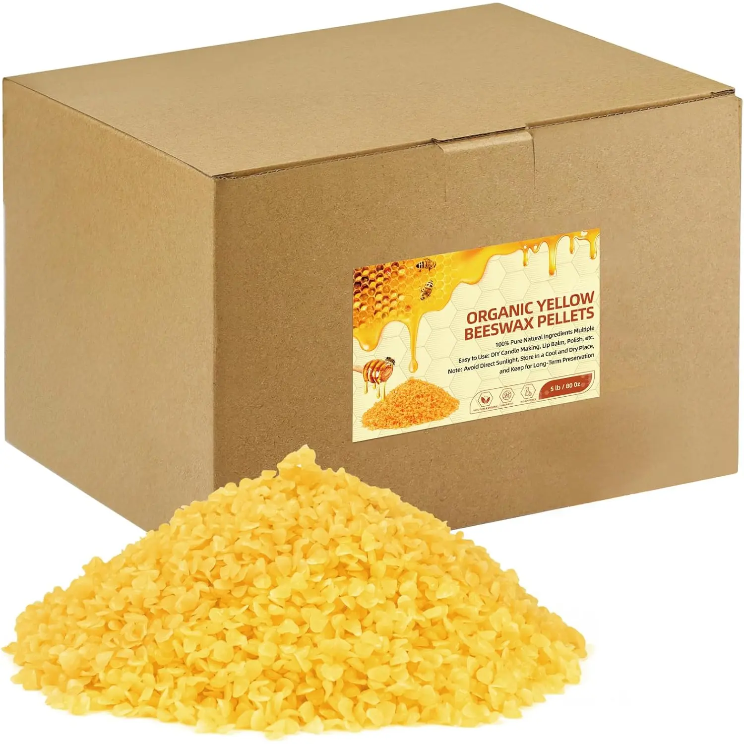 Yellow  Beeswax Pellets 5LB,  Beeswax, Beeswax for Candle Making, ,  Care DIY, Lip Balm, Soap and Lotion Making Supplies