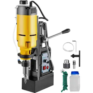 VEVOR Mag Drill, 0-300 RPM Stepless Speed Electromagnetic Drill Press, 2" Depth 2" Dia Magnetic Core Drill, 2922lbf Boring Tool Drill Press, 1680 Watts Drill Press, Yellow and Black Drill Machine