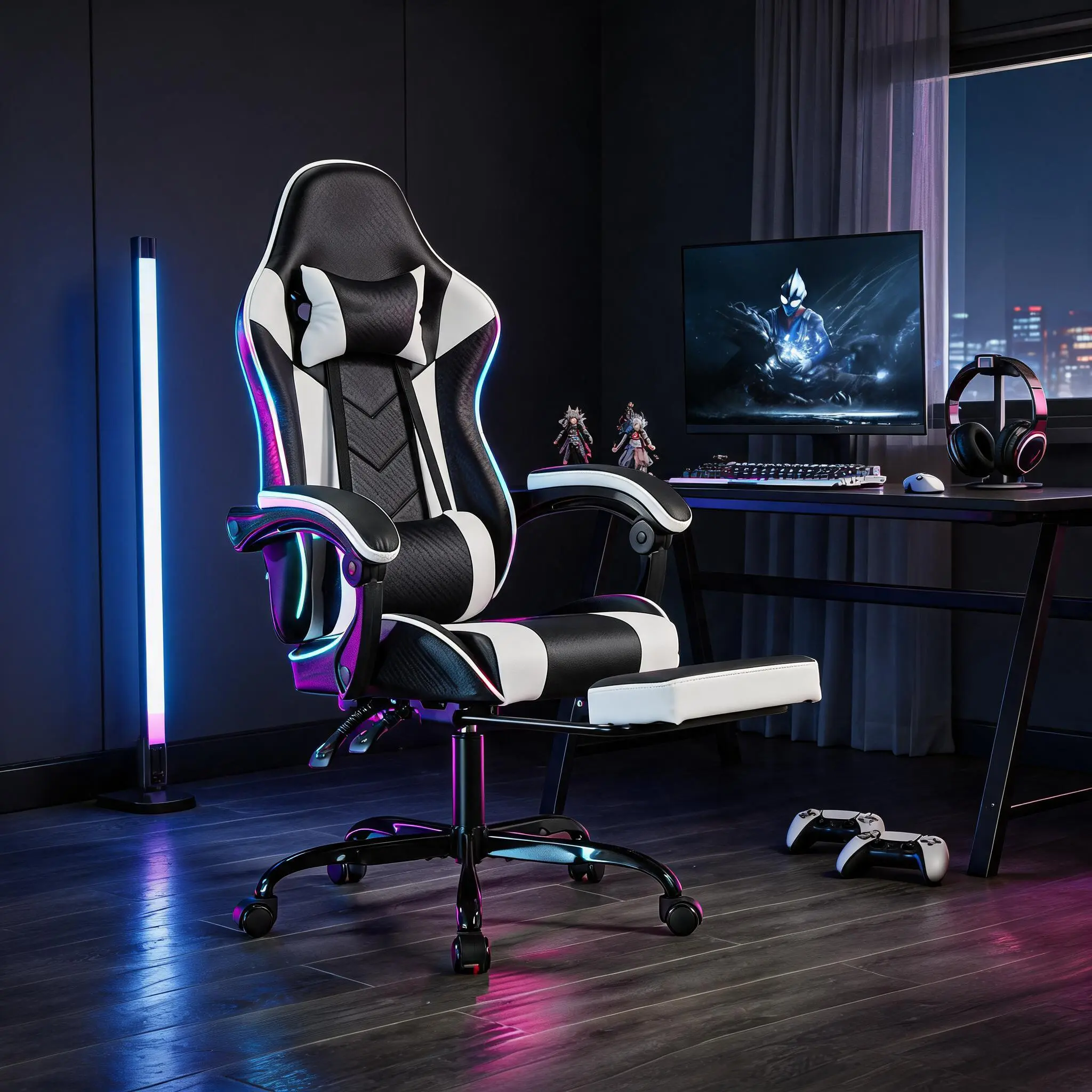 Ergonomic Reclining Computer Game Chair with Footrest & Massage Lumbar Support, Breathable High Back, 90°-135° Recline, Height Adjustable, 330lbs Weight Capacity for Adults, Living Room Office Furniture, Reclining Computer Chair