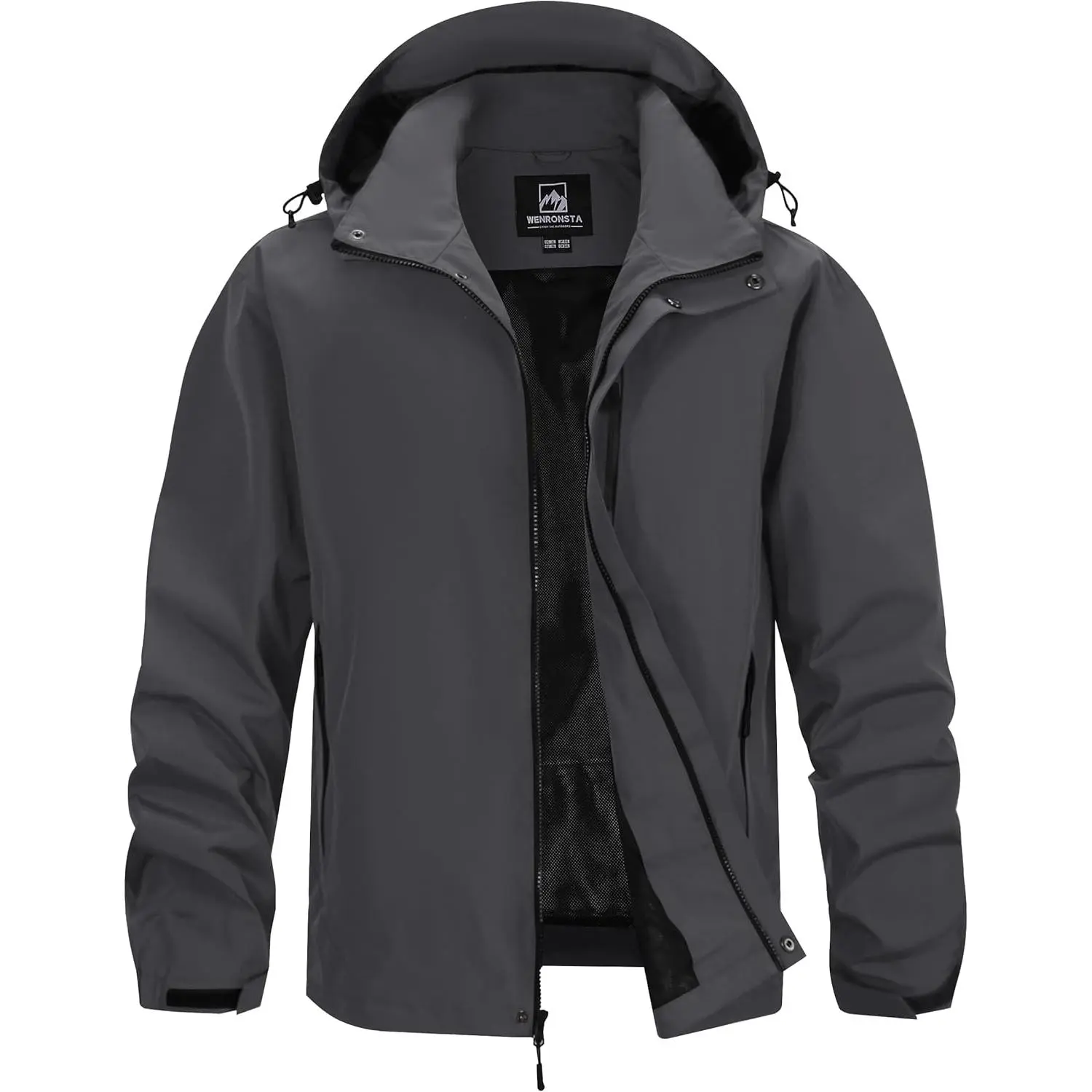 WENRONSTA Men's Lightweight Waterproof Windbreaker - Menswear Tops, Hooded Raincoat Shell with Mesh Pocket, Water Resistant Men's Outdoor Hiking Jacket, Water Resistant Men's Lightweight Jackets