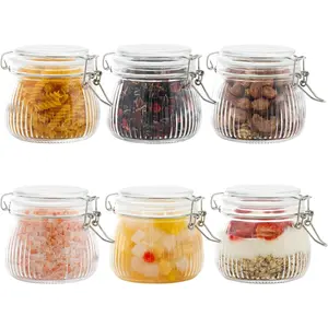 Airtight Glass Jar with Lid, 6 Pack Clamp Lid Glass Storage Jars, Flip Top Food Storage Containers, Wide Mouth Thick Glass Jars for Yogurt Dessert Jam Sugar Snacks Pantry Kitchen Organization