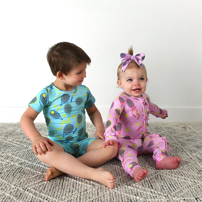 Serena Pink Tennis RUFFLE ZIP Baby Girl Clothes Baby Clothing Bamboo Gigi and Max Tennis Racket