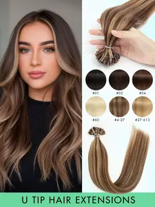 U Tip Real Human Hair Extensions Nail Tip Hair, 12-22 Inches Natural Color Straight Remy Human Hair, Keratin Invisible Wefts Salon Quality, Seamless Blend No Hair Damage, Invisible Natural & Easy to Apply, Versatile for Commute, Dating & Daily Wear