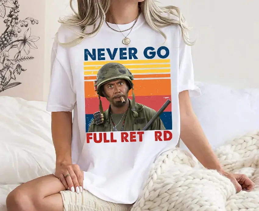 Women's Vintage Graphic Cotton T-Shirt, Fitted Tropic Thunder Funny Movie Quote Tee with Round Neck for Casual Wear