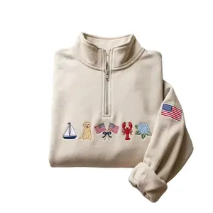 Embroidered Custom Summer Quarter Zip Sweatshirt, July 4th USA Shirt, Patriotic East Coast Crewneck, Patriotic Girly Gift