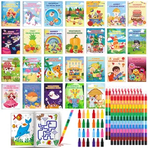 26 Pack Coloring Books for Kids with 24 Stacking Crayons Set, Mini Coloring Books Bulk for Kids Ages , Small Activity Books For Birthday Party Favors Gifts Goodie Bags Stuffers Valentines Day Party School Classroom