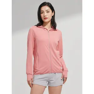 Women's UPF 50 + Sunscreen Jacket With Mask, Hooded Cooling Shirt With Pocket For Outdoor Hiking, Cap Cord Adjustable Removable Pink Jacket