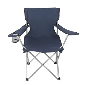 Basic Quad Folding Camp Chair with Cup Holder, Dark Blue, Adult