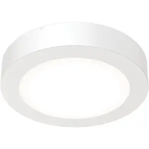 Slim Basics 4 Inch LED Ceiling Light, Low Profile Surface Mount Downlight for Shower or Closet Lighting, 3000K/4000K/5000K Selectable White Light, Edged Trim, Wet Rated, Matte White