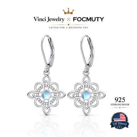 FOCMUTY 925 Sterling Silver Witch Knot Earrings Synthetic Moonstone & Cubic Zirconia Dangle Earring, 925 Plata Aretes de Nudo de Bruja con Piedra Luna